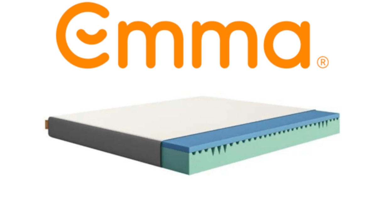 Cross-section of an Emma mattress showing its internal foam and spring layers